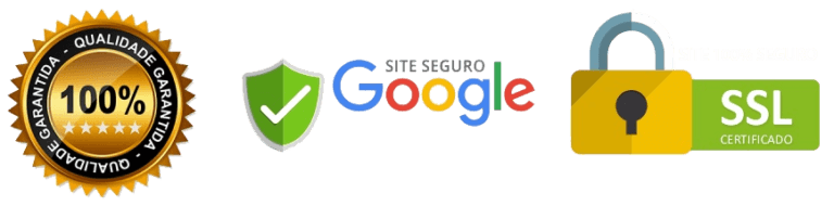 Selos de segurança e garantia para sites: 100% qualidade, verificação Google e certificado SSL